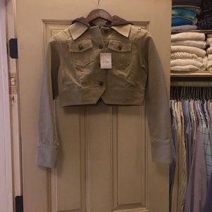 London Jean Khaki Jacket Brown Hood Crop XS NWOT
